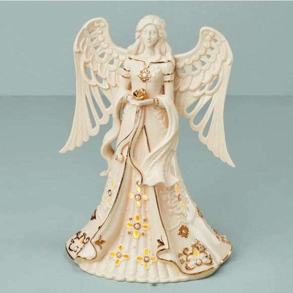 NEW Porcelain Lenox Florentine & Pearl Lite-Up ANGEL 24 KT Gold Accents w/ timer - Picture 2 of 3